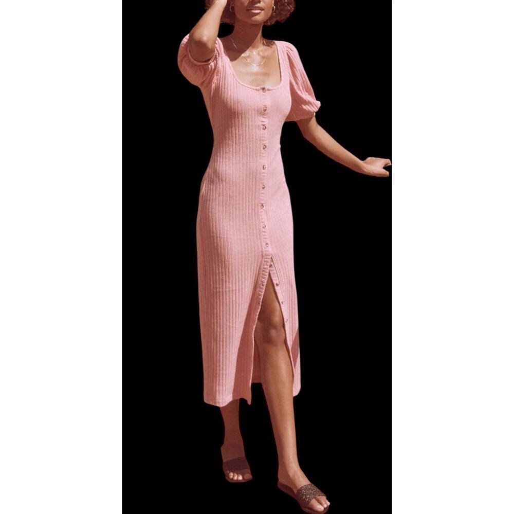 NWT SAYLOR Malavika Knitted Puff Sleeve Scoop Neckline Cardigan Midi Dress M